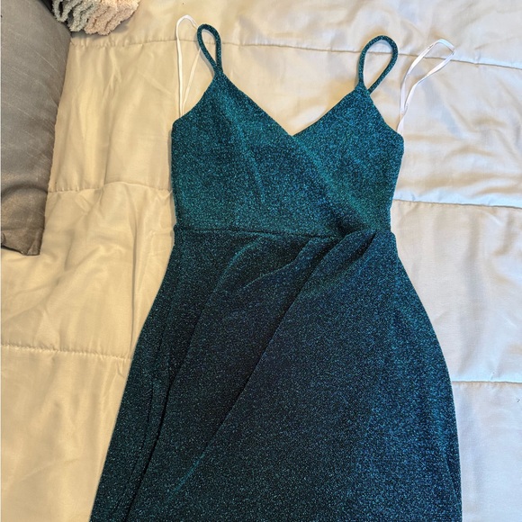Lulu’s Metallic Teal Bodycon Dress Size XS - Picture 4 of 16